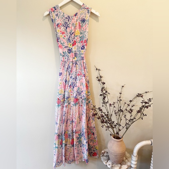 Banjanan Criss Cross Front Keyhole Dress, Pink Floral - Picture 8 of 9